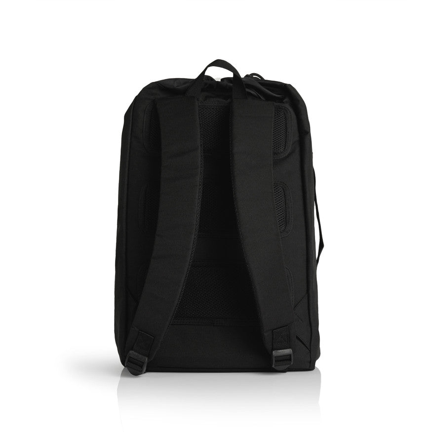 Black backpack on a white background