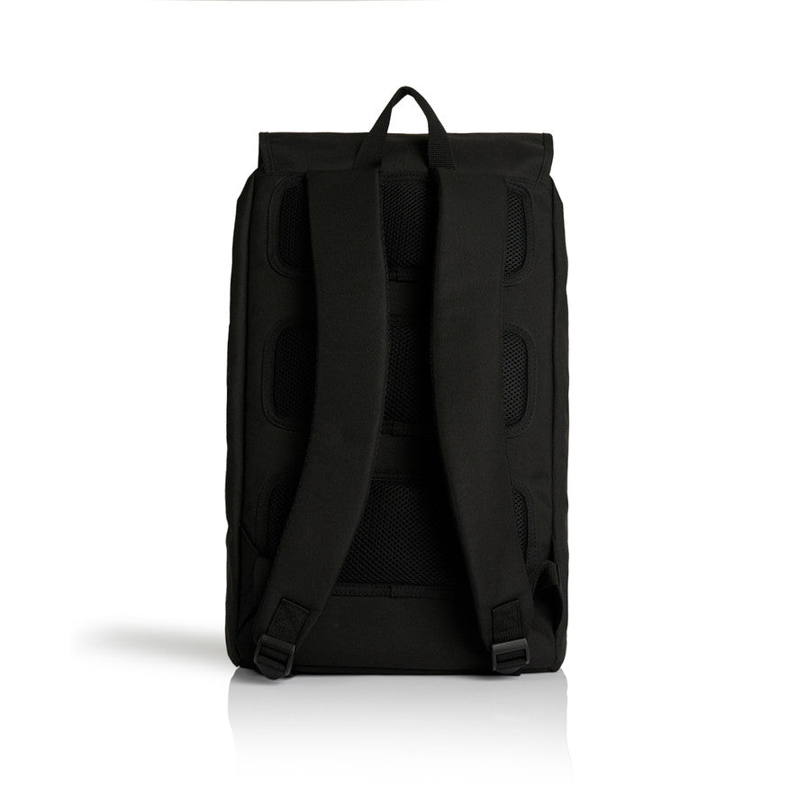 Black backpack on a white background