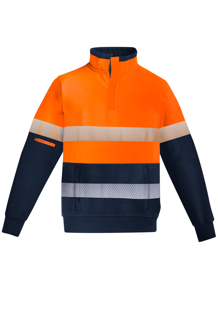 Mens Orange Flame Hi Vis 1/4 Zip Brushed Fleece Pullover - Hoop Taped ZT150