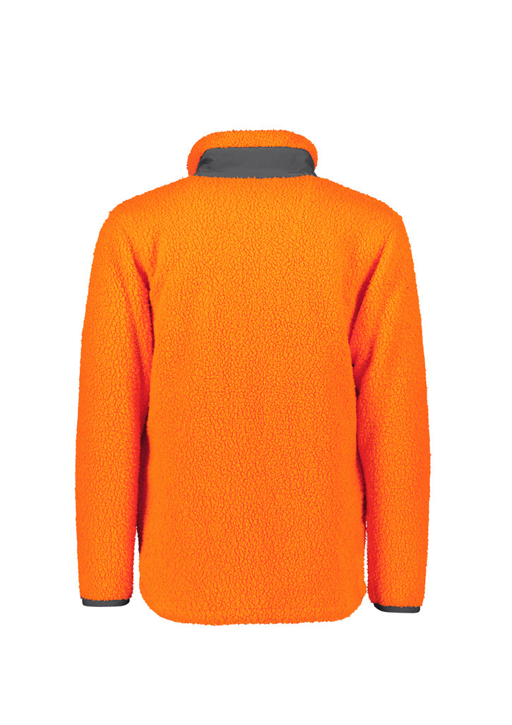 Orange fleece jacket on a white background