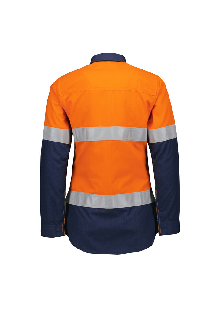 Syzmik Womens Orange Flame Lightweight Ripstop Taped Shirt - Orange/Navy