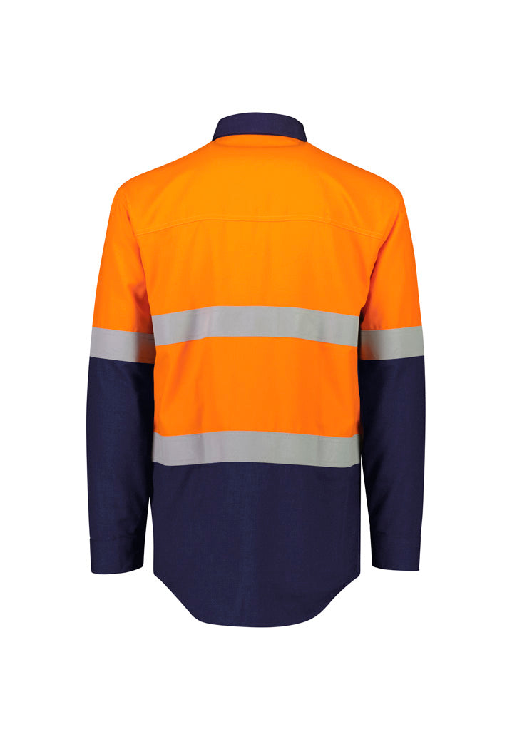 Syzmik Mens Orange Flame Lightweight Ripstop Shirt - Hoop Taped - Orange/Navy