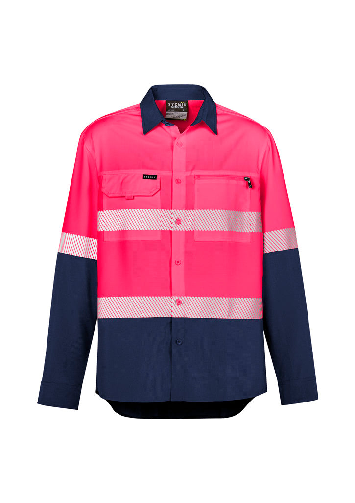 Syzmik Mens Hi Vis Outdoor Segmented Tape Long Sleeve Shirt - Pink/Navy