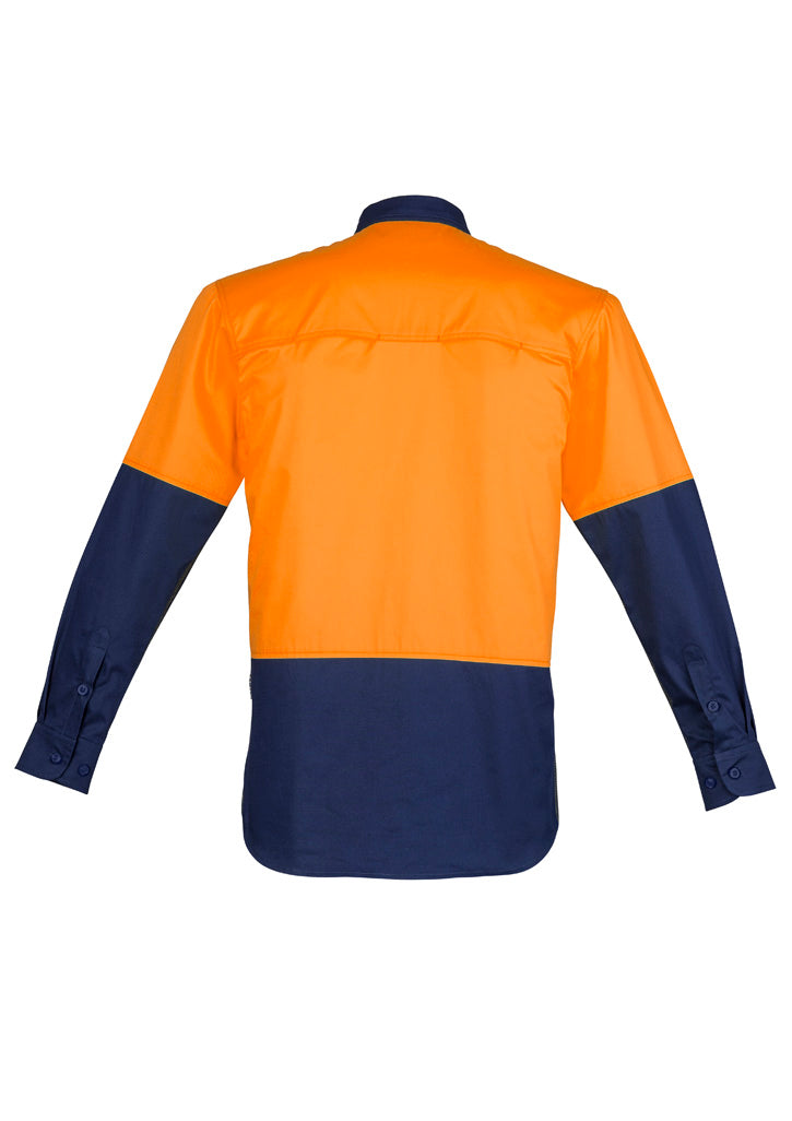 Syzmik Mens Closed Front Long Sleeve Shirt - Orange/Navy