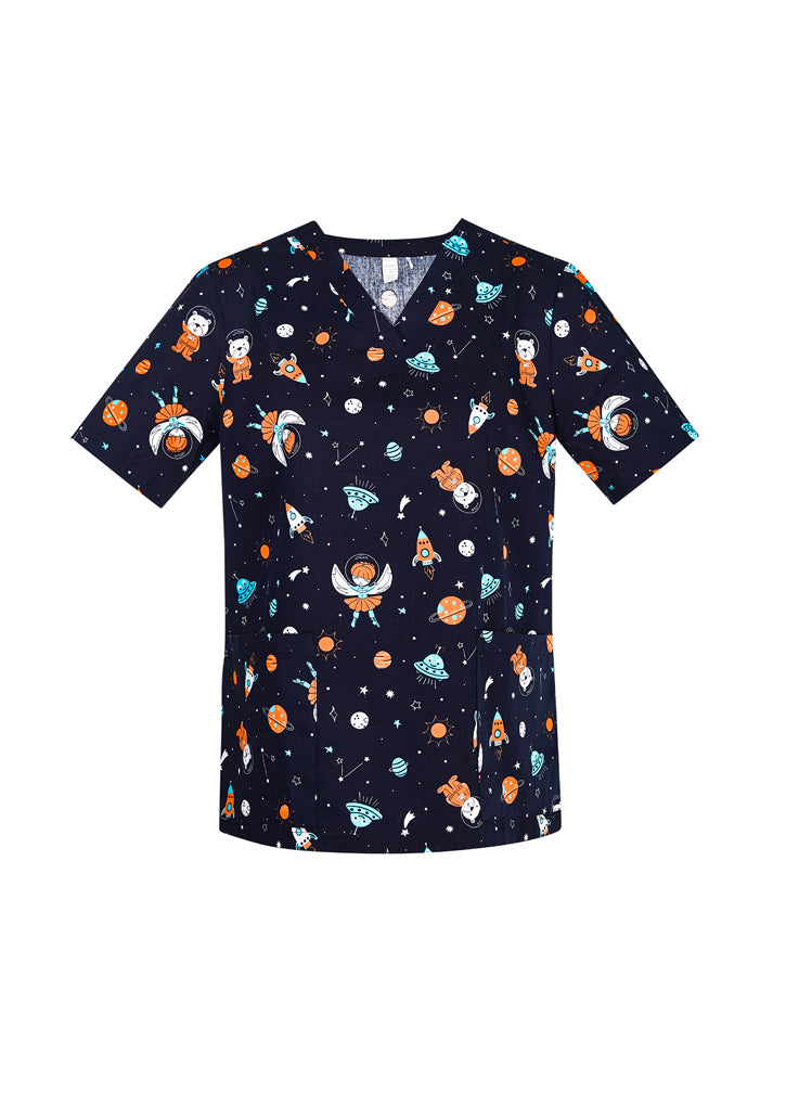 Womens Printed Space Party Scrub Top CST148LS