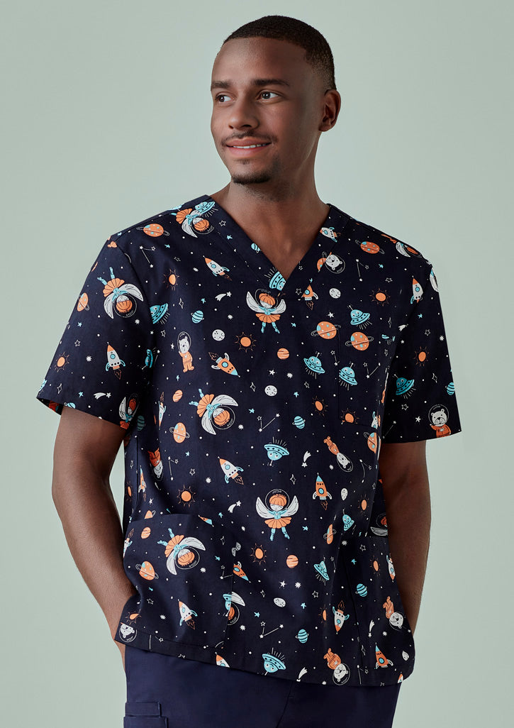 Mens Printed Space Party Scrub Top CST148MS