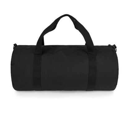 Black duffel bag on a white background