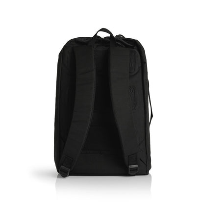 Black backpack on a white background