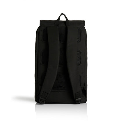 Black backpack on a white background