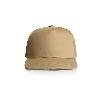 Khaki trucker cap on a white background