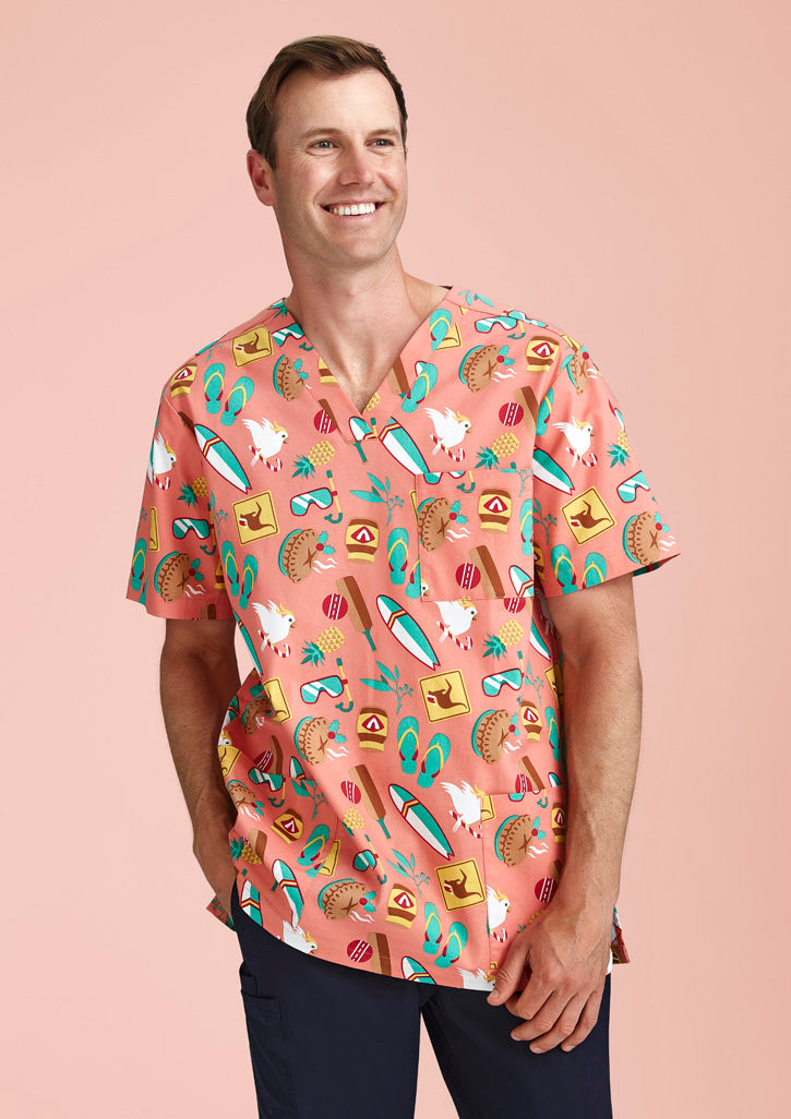 Mens Christmas Short Sleeve V-neck Scrub CST446MS