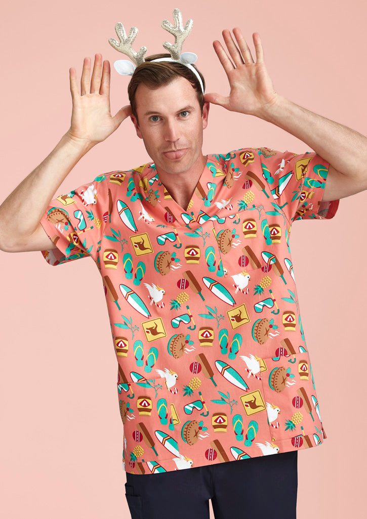 Mens Christmas Short Sleeve V-neck Scrub CST446MS