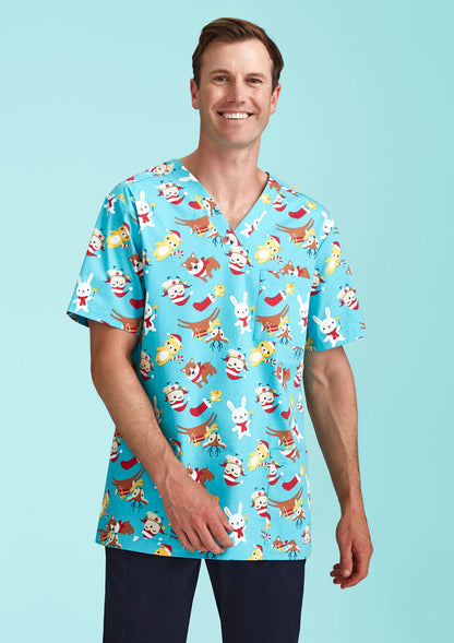 Mens Christmas Short Sleeve V-neck Scrub CST446MS