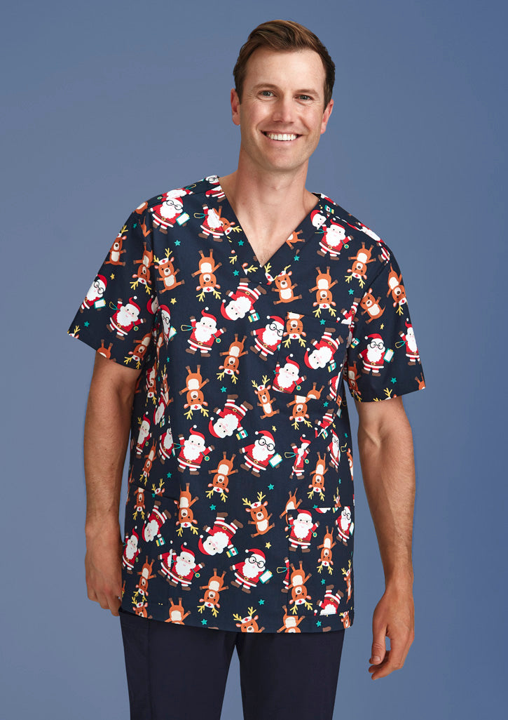 Mens Christmas Short Sleeve V-neck Scrub CST446MS