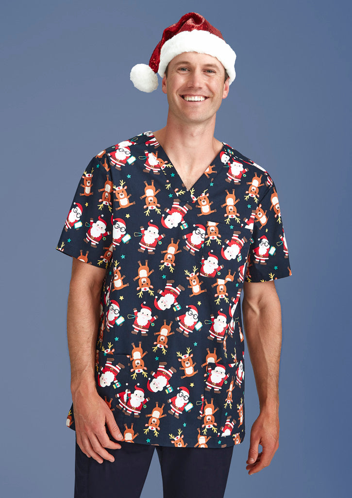 Mens Christmas Short Sleeve V-neck Scrub CST446MS
