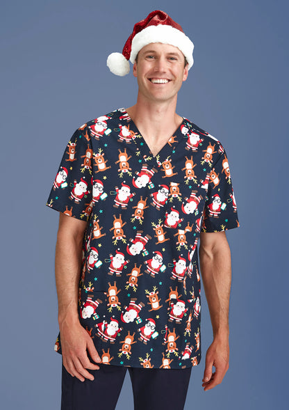 Mens Christmas Short Sleeve V-neck Scrub CST446MS