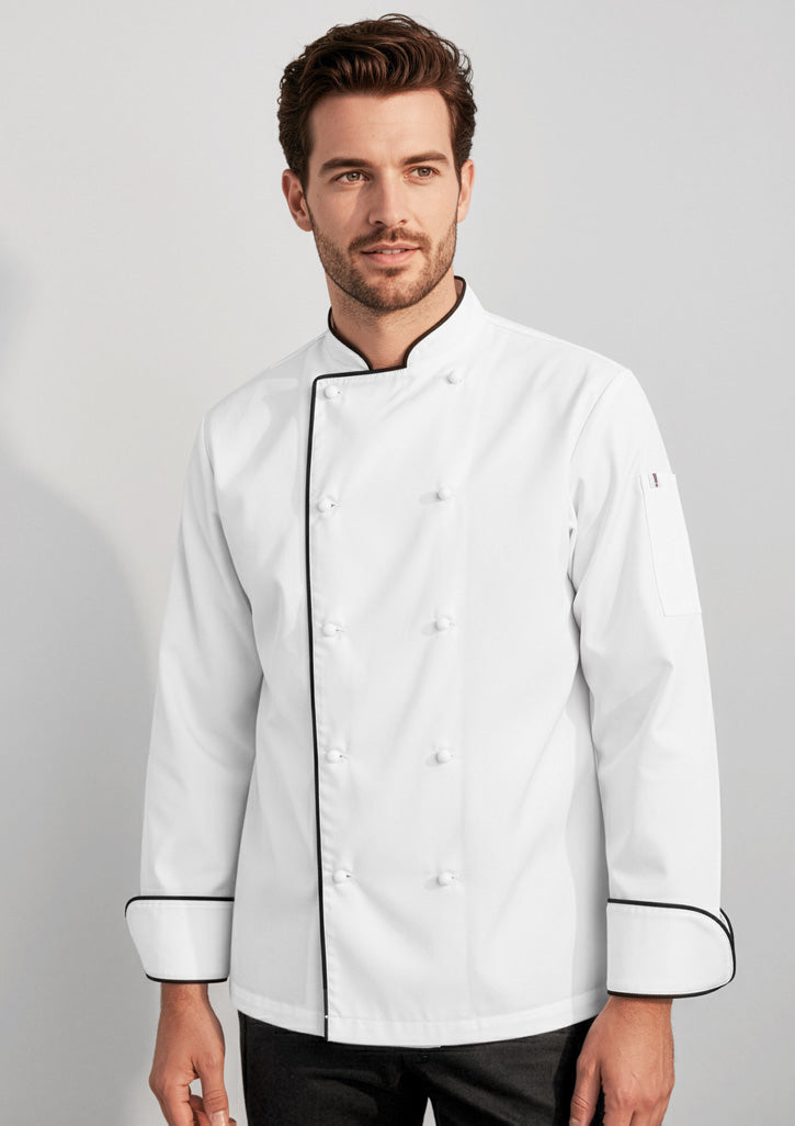 Biz Collection Mens Al Dente Long Sleeve Chef Jacket - White/Black