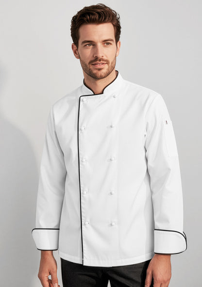 Biz Collection Mens Al Dente Long Sleeve Chef Jacket - White/Black