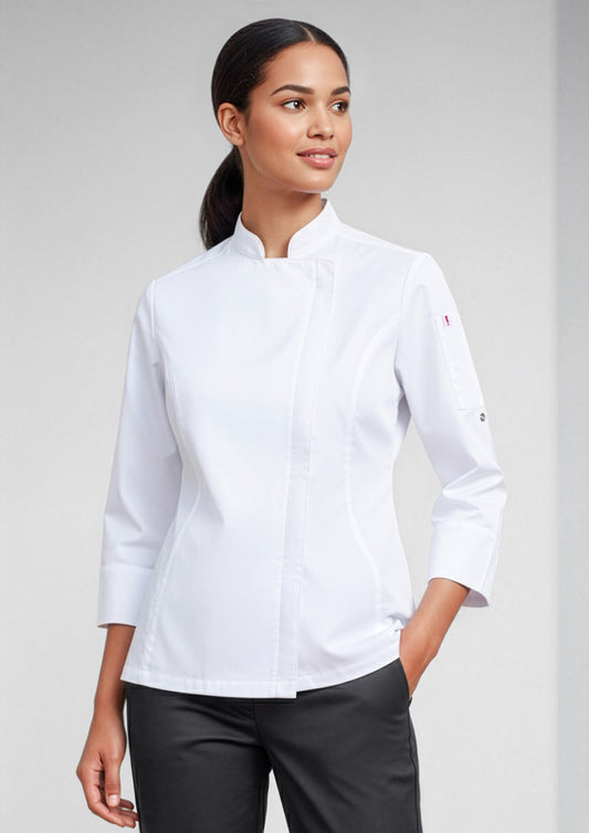 Biz Collection Womens Alfresco Long Sleeve Chef Jacket - White