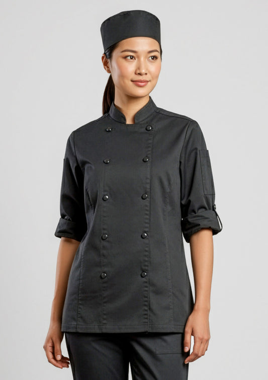 Biz Collection Womens Gusto Long Sleeve Chef Jacket - Black