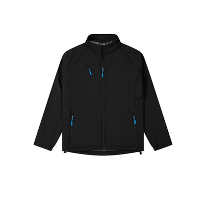 Black jacket with blue zippers on a white background