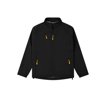 Black jacket with yellow zippers on a white background