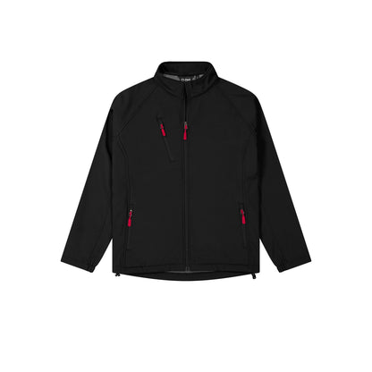Black jacket with red zippers on a white background