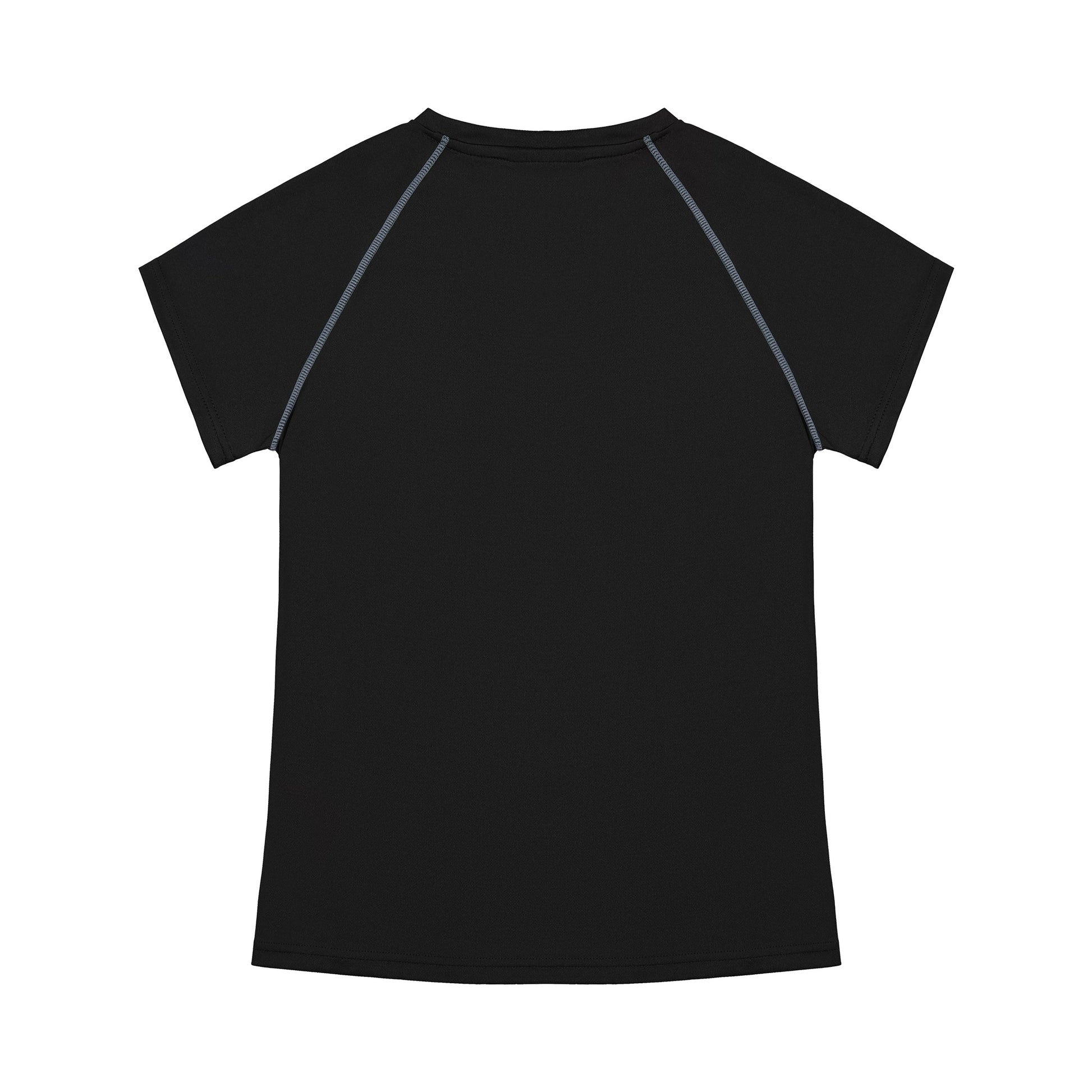 Black t-shirt with gray accents on a white background