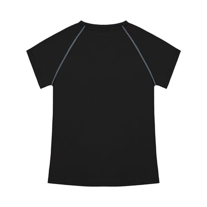 Black t-shirt with gray accents on a white background