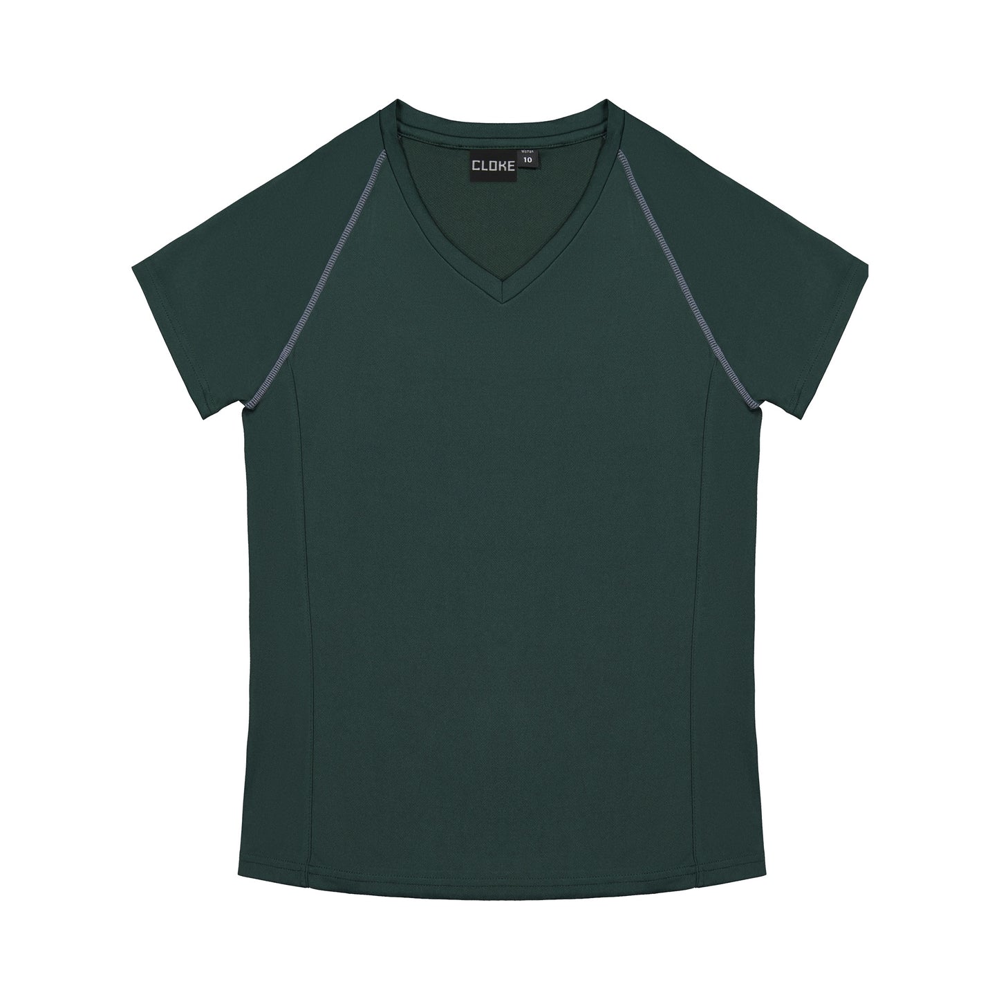 Dark green t-shirt with gray accents on a white background
