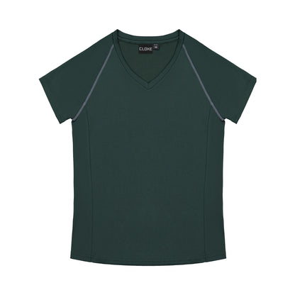 Dark green t-shirt with gray accents on a white background