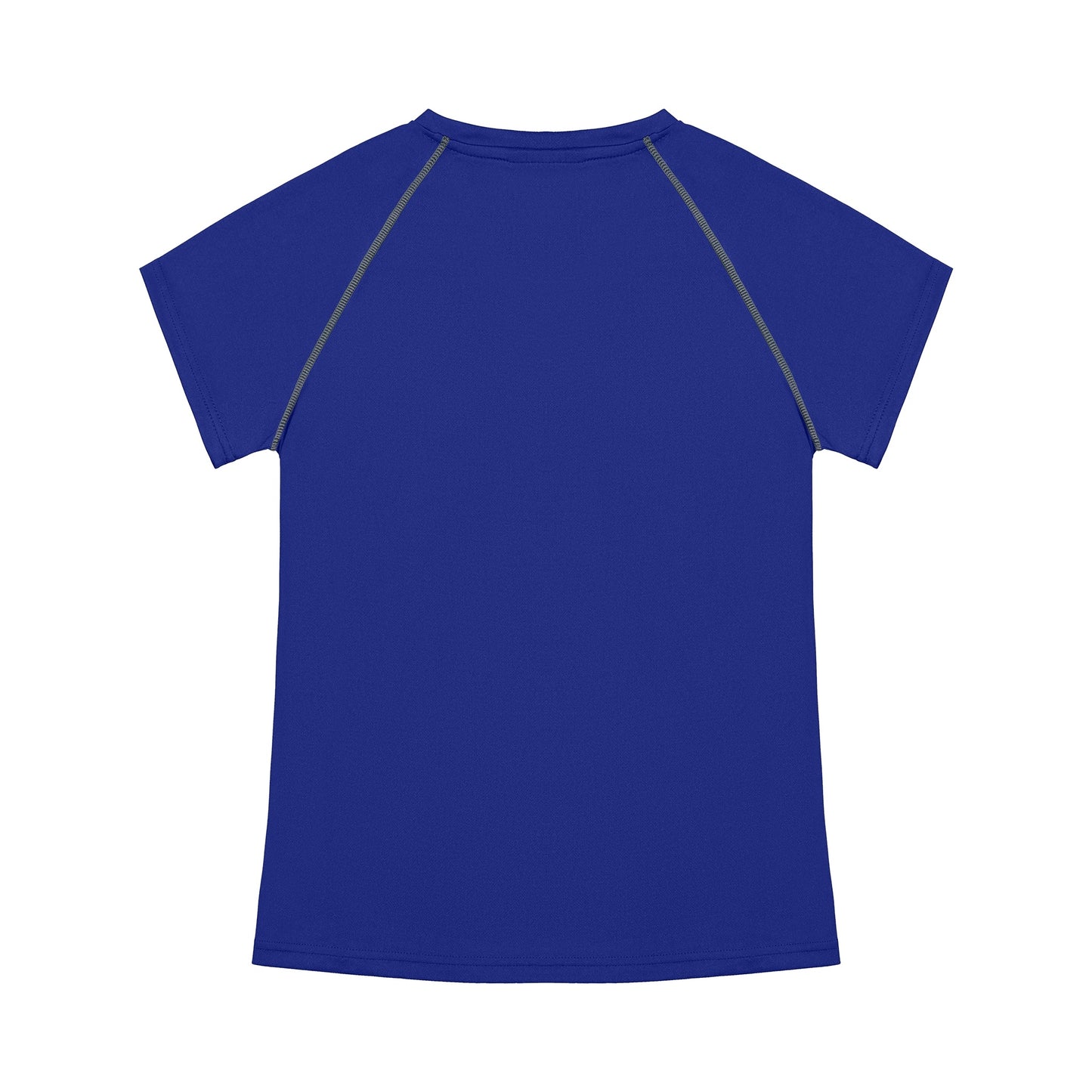 Blue t-shirt with dark gray sleeves on a white background