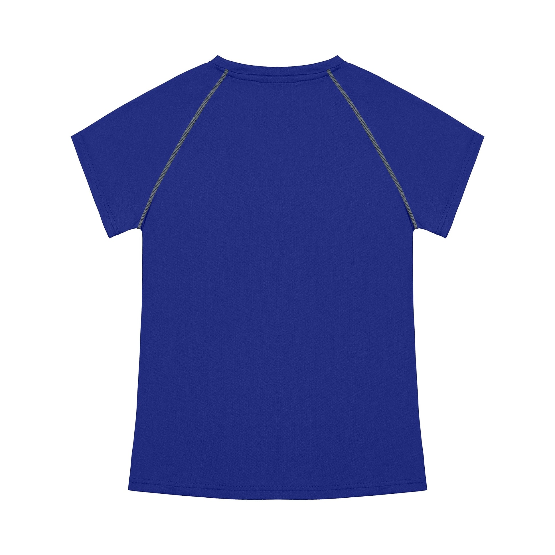 Blue t-shirt with dark gray sleeves on a white background