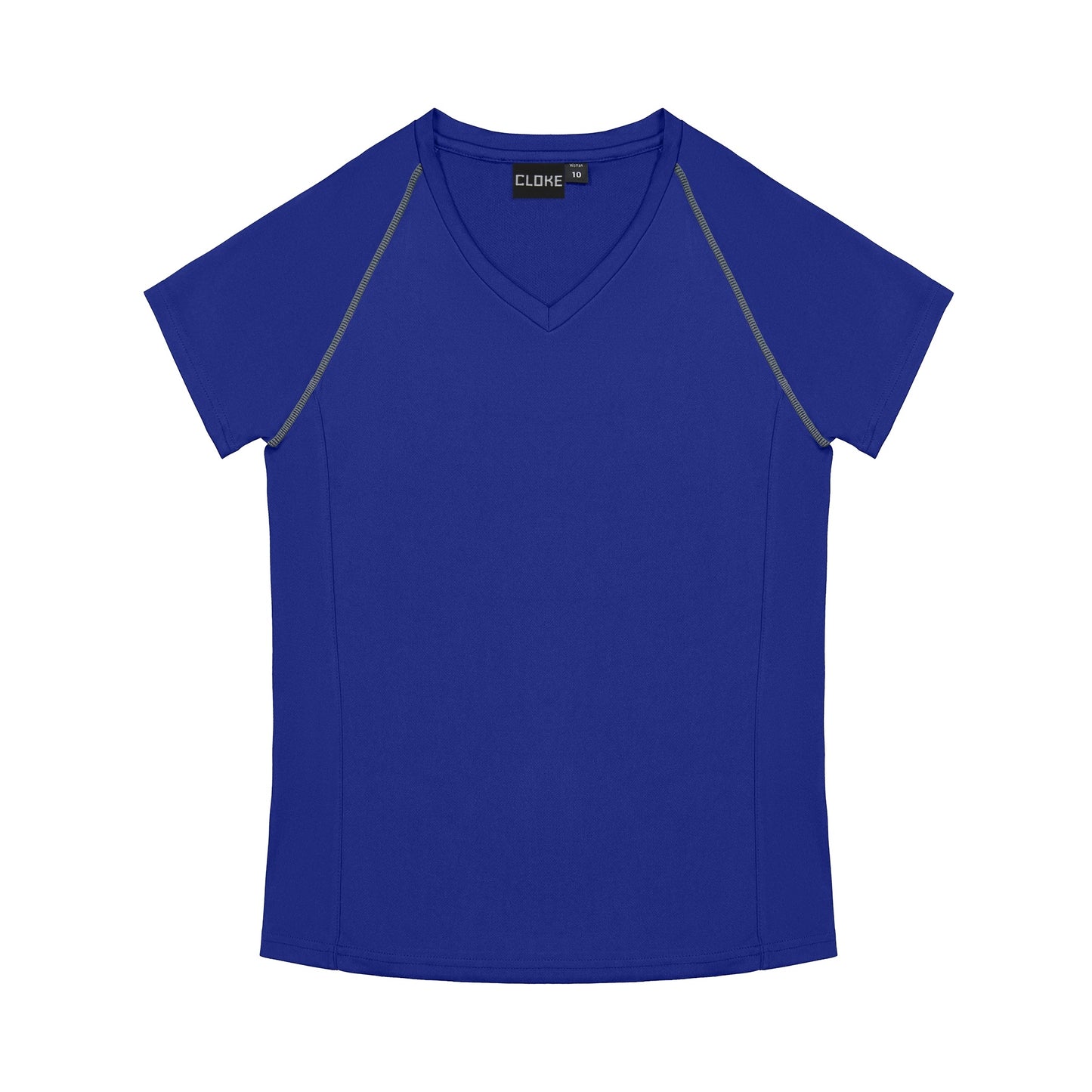 Blue t-shirt with gray accents on a white background