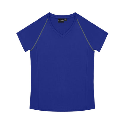 Blue t-shirt with gray accents on a white background