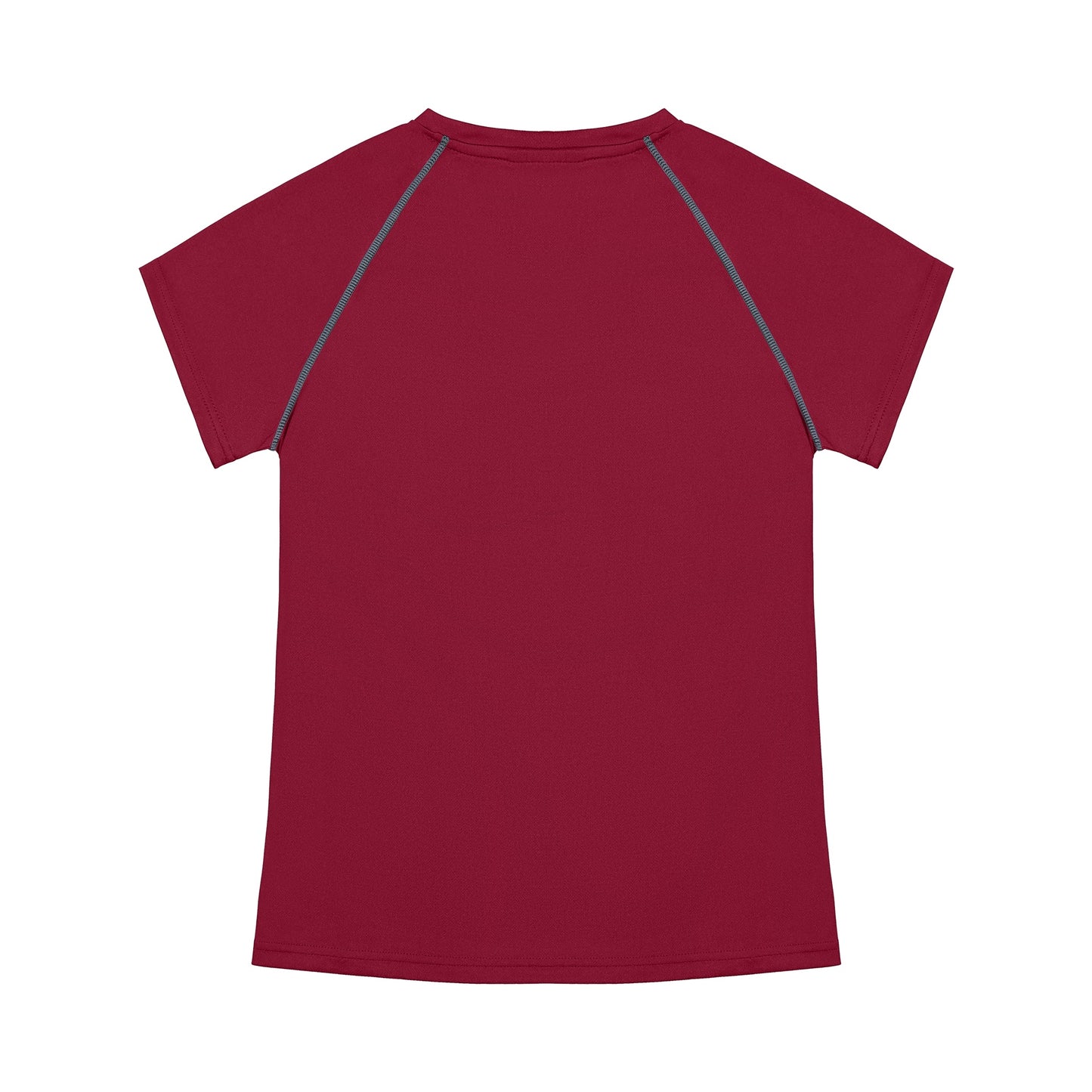 Red t-shirt with black sleeves on a white background