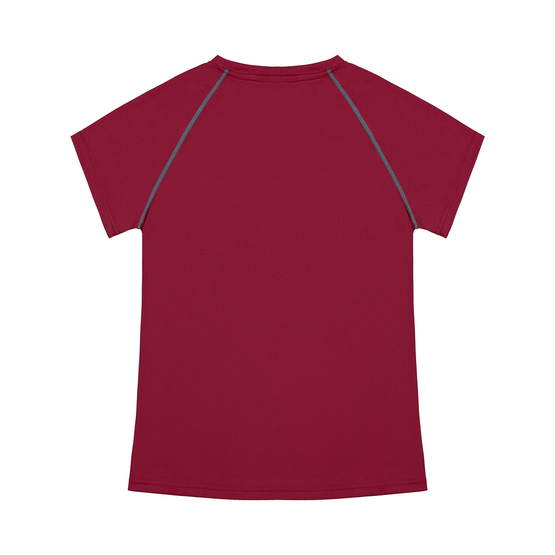 Red t-shirt with black sleeves on a white background
