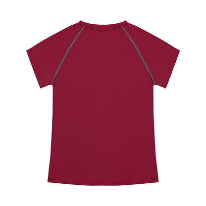 Red t-shirt with black sleeves on a white background