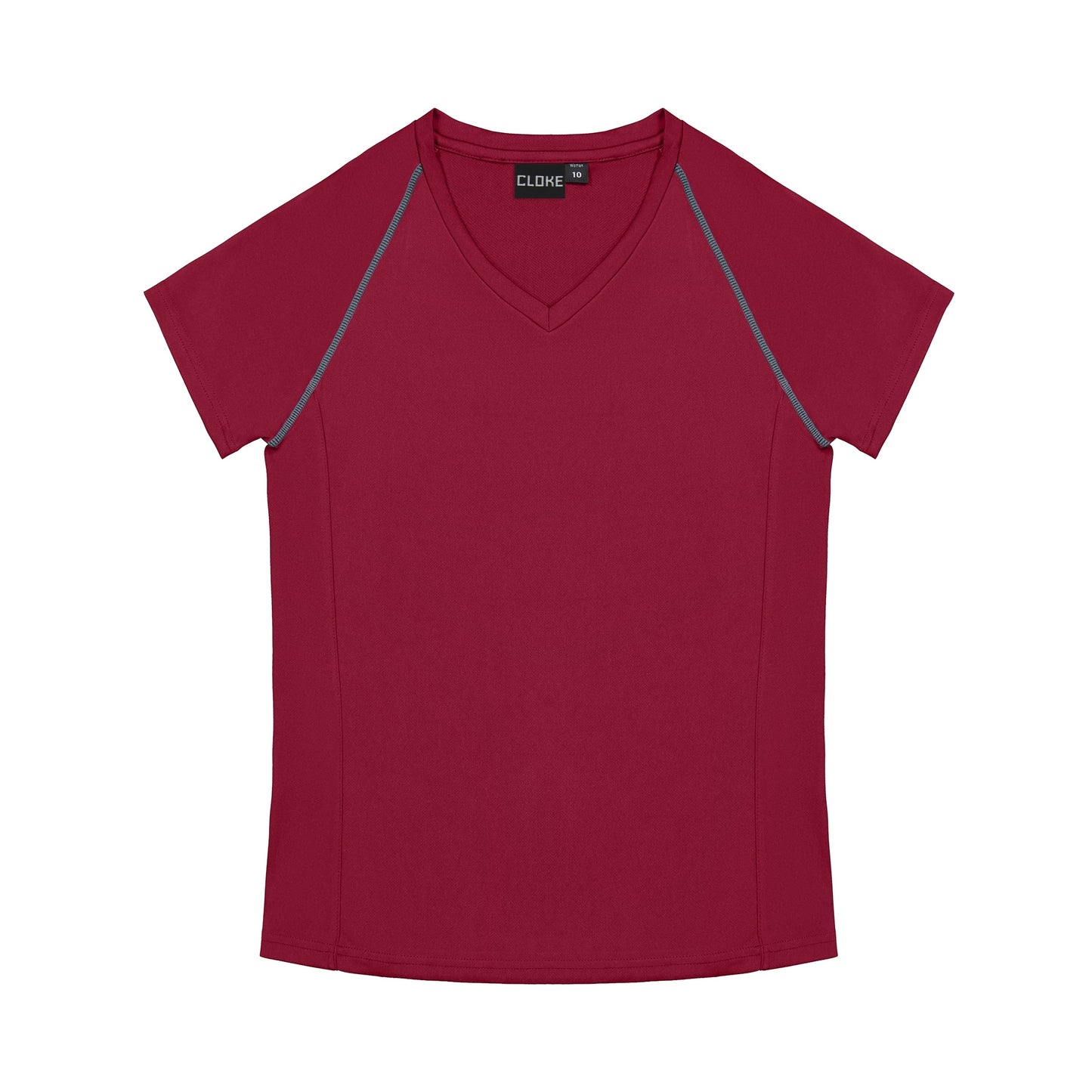 Red t-shirt with gray accents on a white background