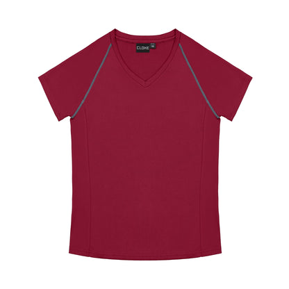 Red t-shirt with gray accents on a white background