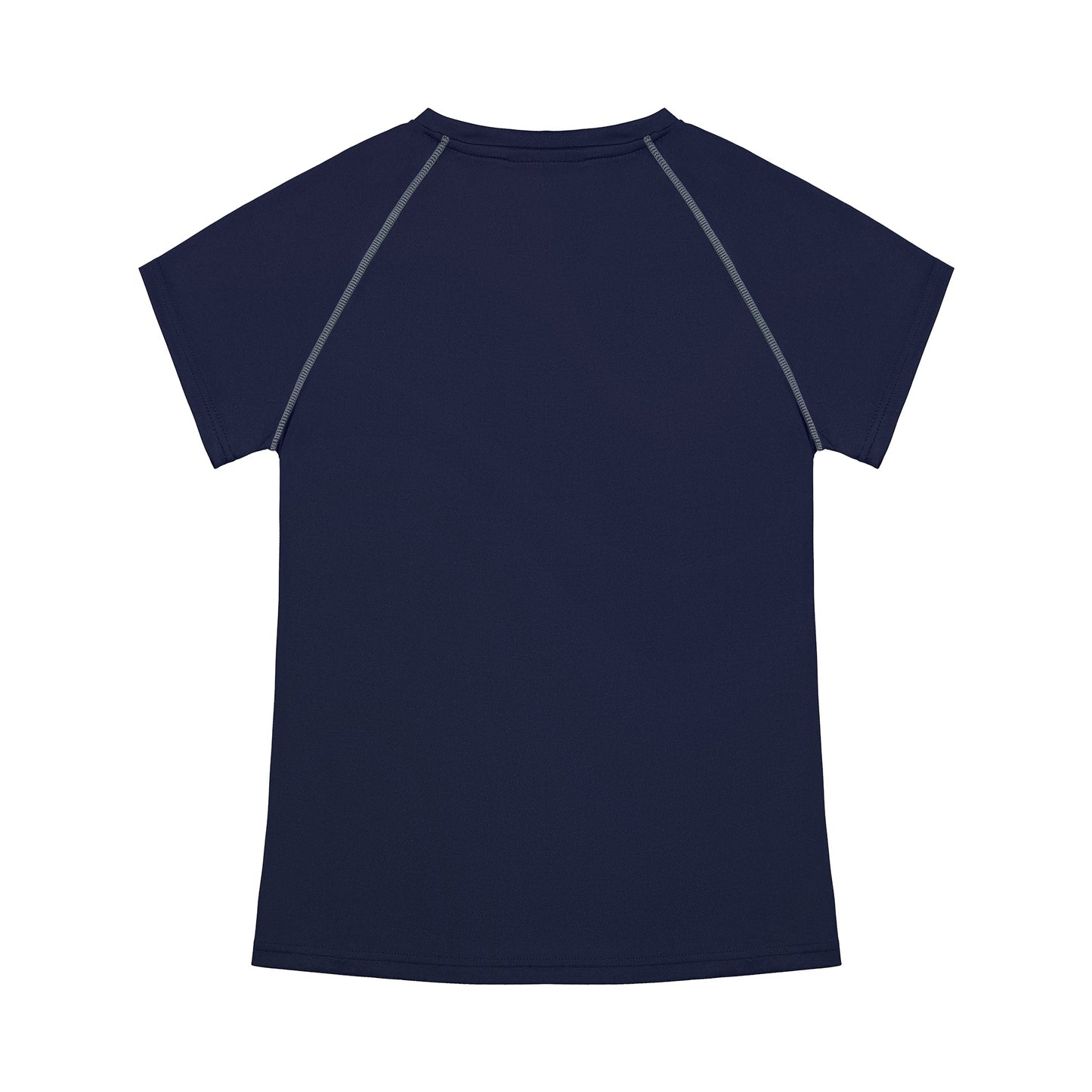 Navy blue t-shirt with gray accents on a white background