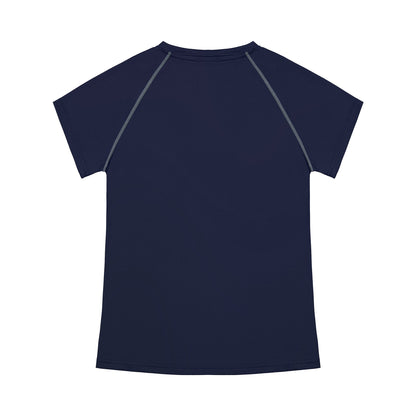 Navy blue t-shirt with gray accents on a white background