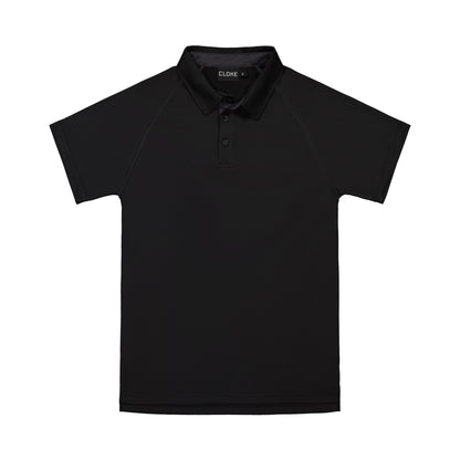 Black polo shirt on a white background