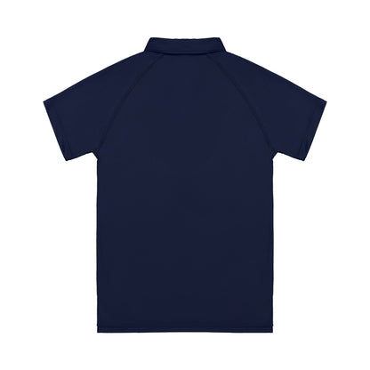 Navy blue polo shirt on a white background