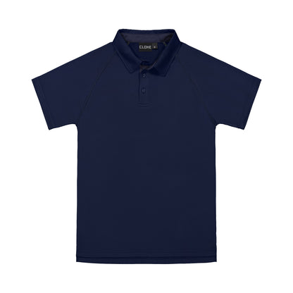 Navy blue polo shirt on a white background