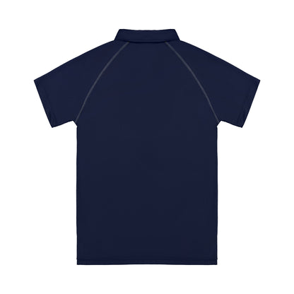 Navy blue polo shirt on a white background