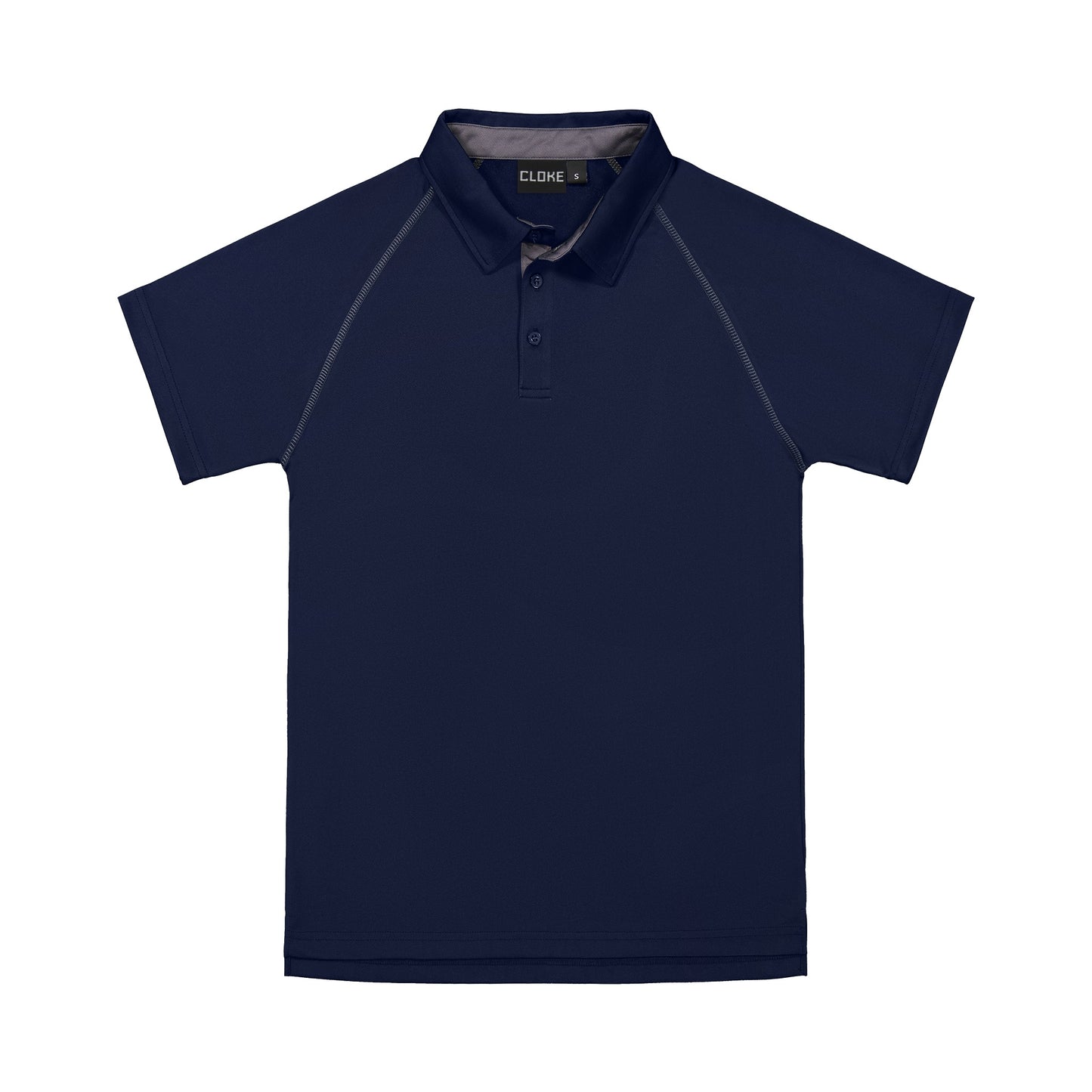 Navy blue polo shirt with a collar on a white background