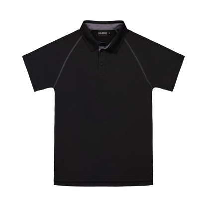 Black polo shirt on a white background