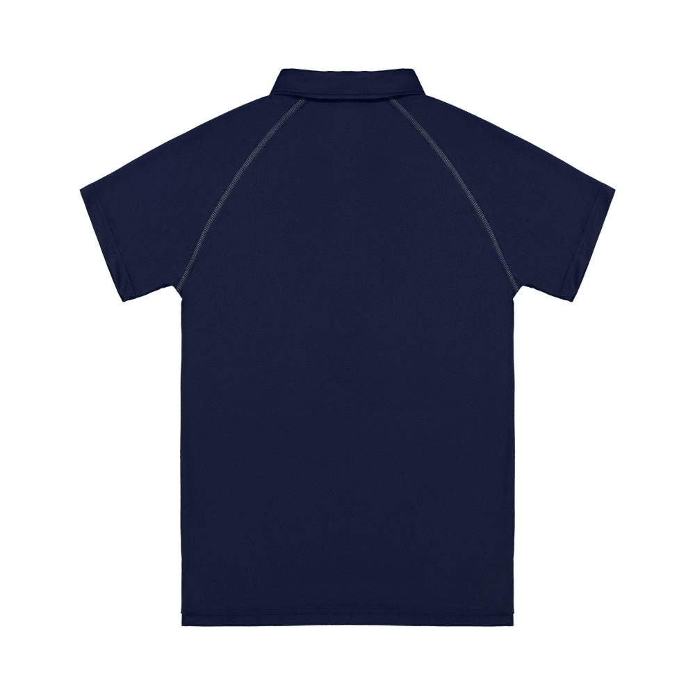 Navy blue polo shirt on a white background