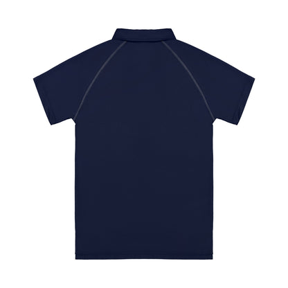 Navy blue polo shirt on a white background